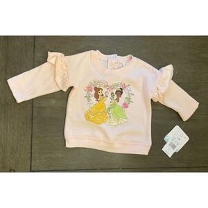 Disney‎ Princess Sweatshirt Belle Tiana Ruffle Sleeve Top Pink 3-6M